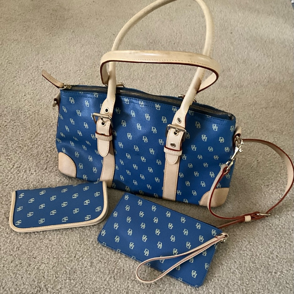 Dooney & Bourke Blue and Tan Satchel Set